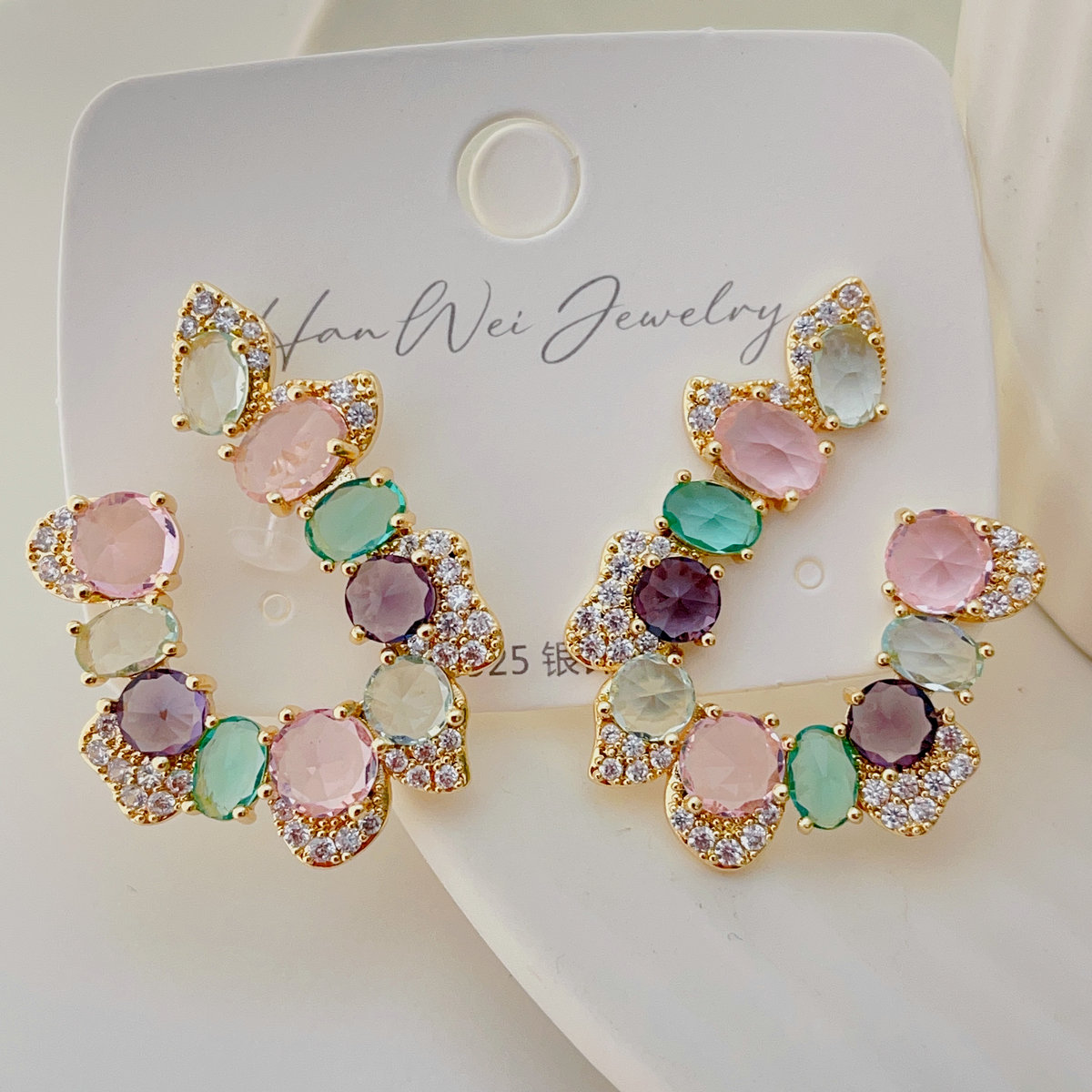 Pave pink colorful earrings