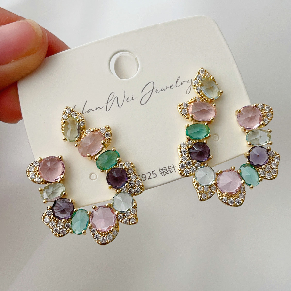 Pave pink colorful earrings