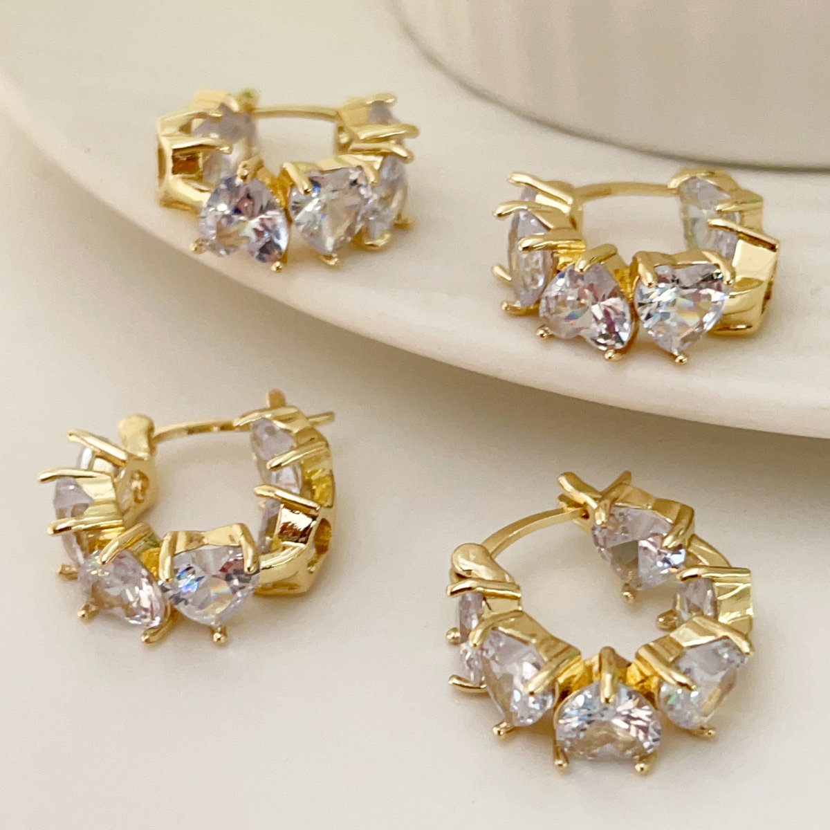 Pave heart zircon hoop earrings