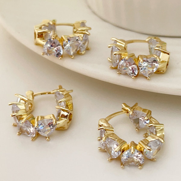 Pave heart zircon hoop earrings