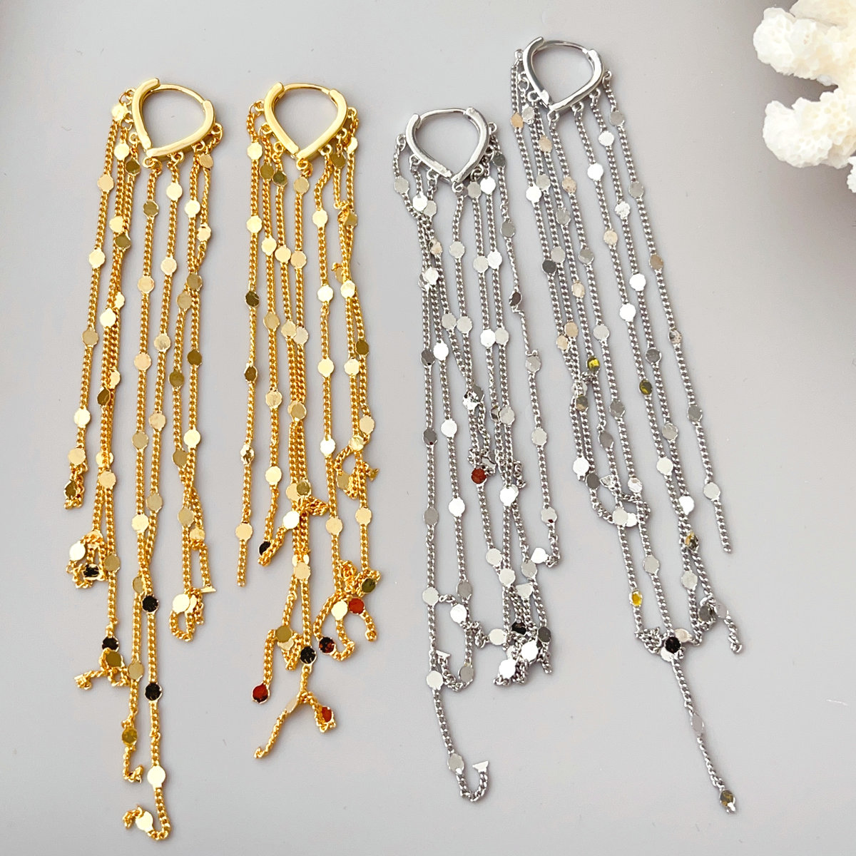 Long chain hoop earrings