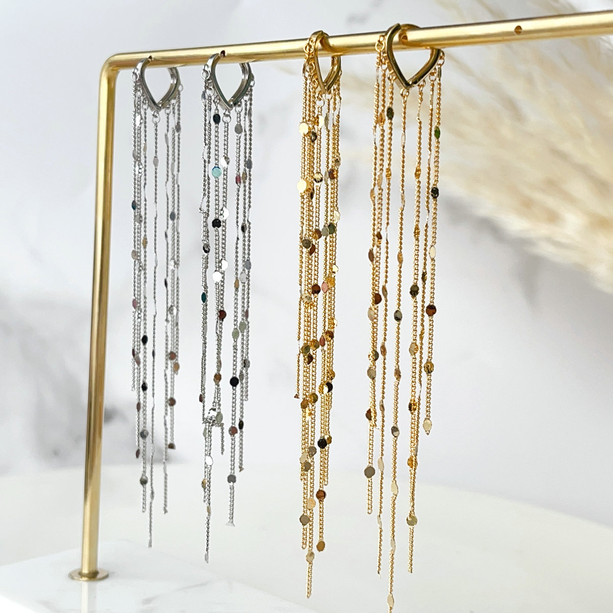 Long chain hoop earrings
