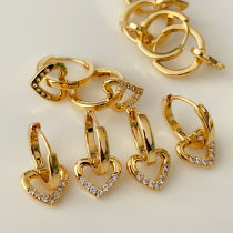 Pave heart charm hoop earrings