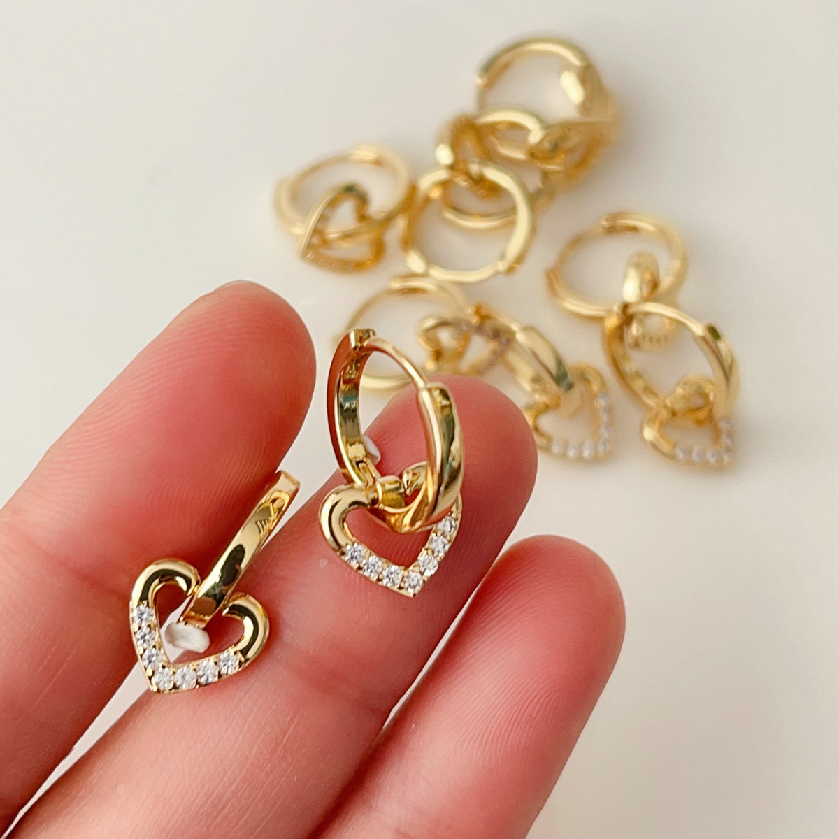 Pave heart charm hoop earrings