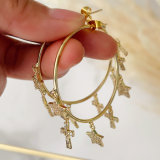 Star cross heart charms hoop earrings