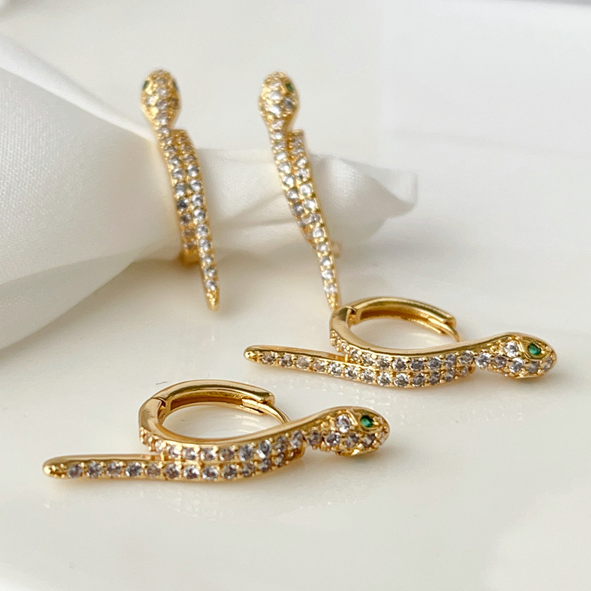 Pave snake hoop earrings
