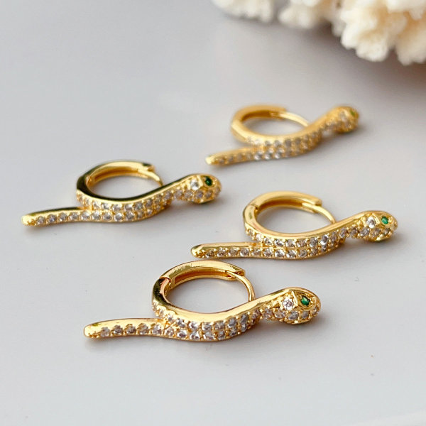 Pave snake hoop earrings
