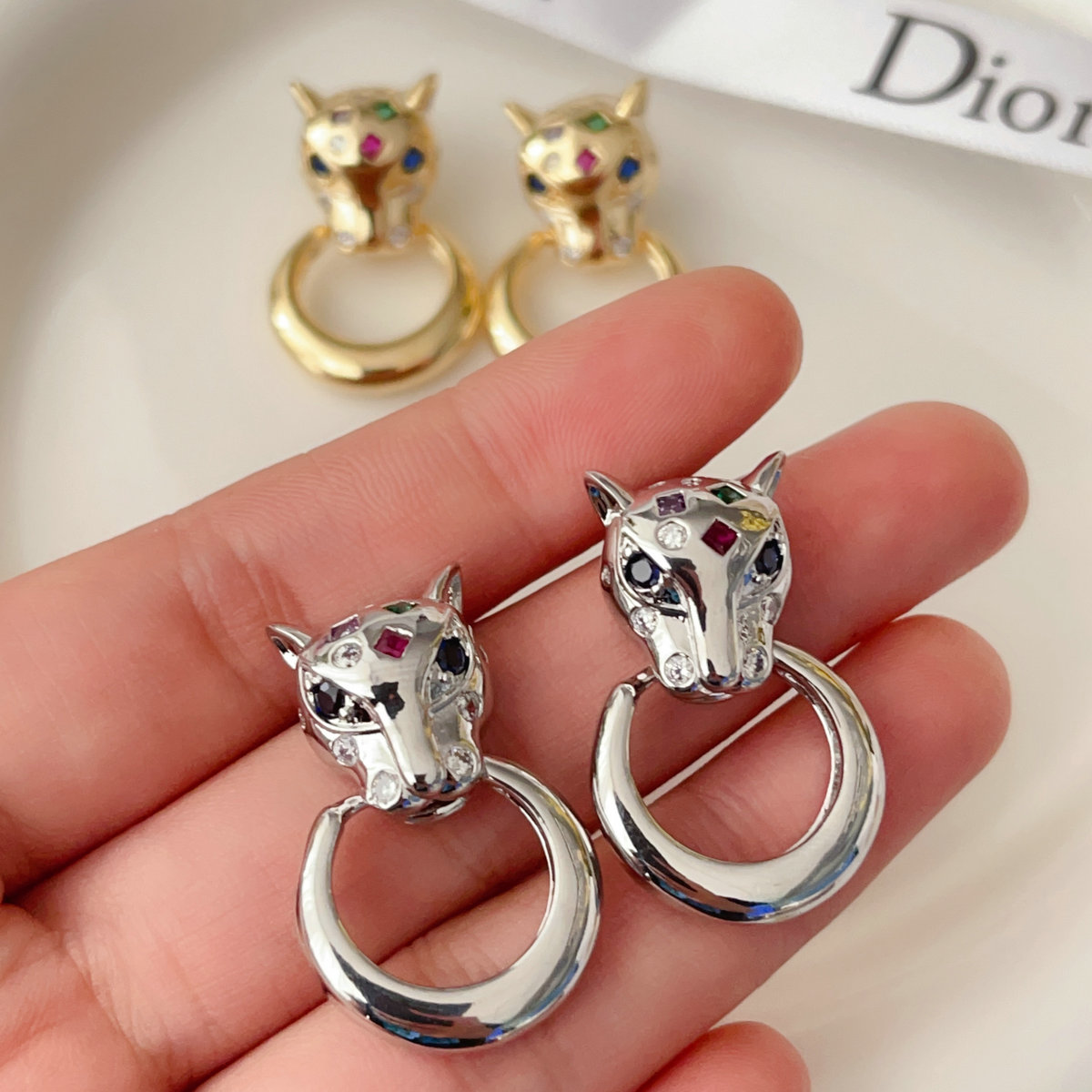Pave tiger earrings