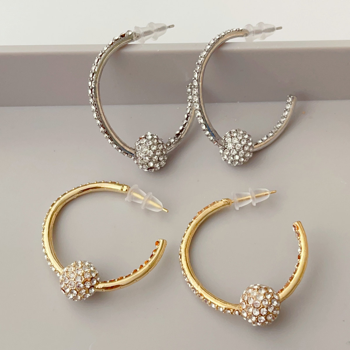 Crystal hoop ball earrings