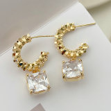White zircon square pendant hoop earrings