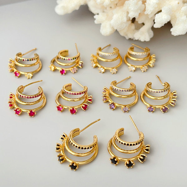 Pave fan hoop earrings
