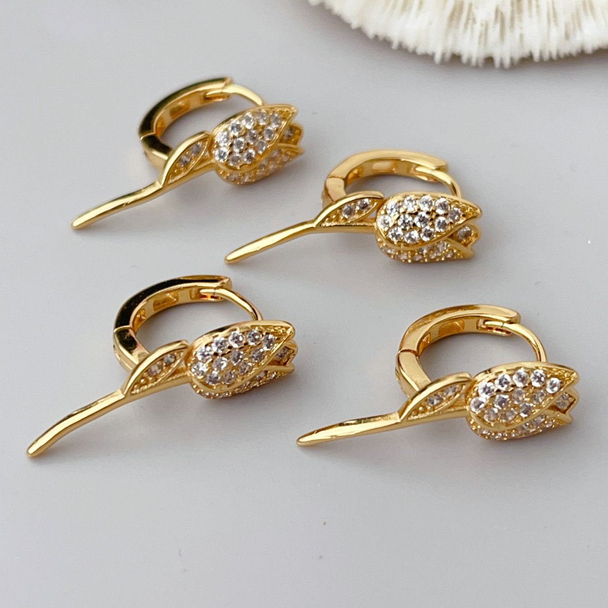 Pave flower basic hoop earrings