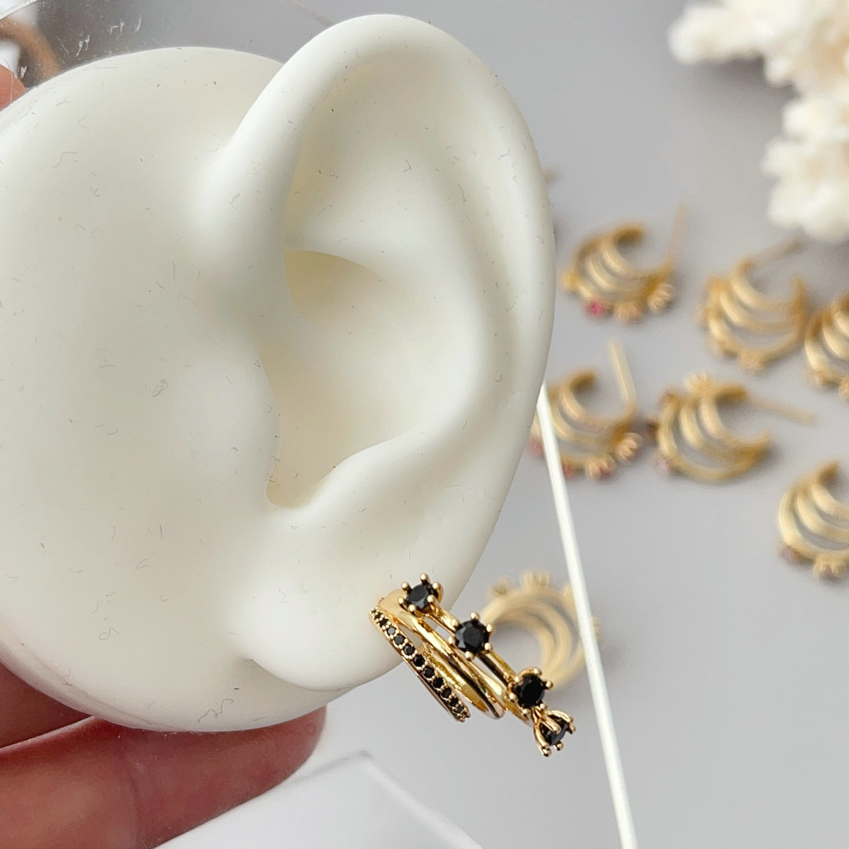 Pave fan hoop earrings