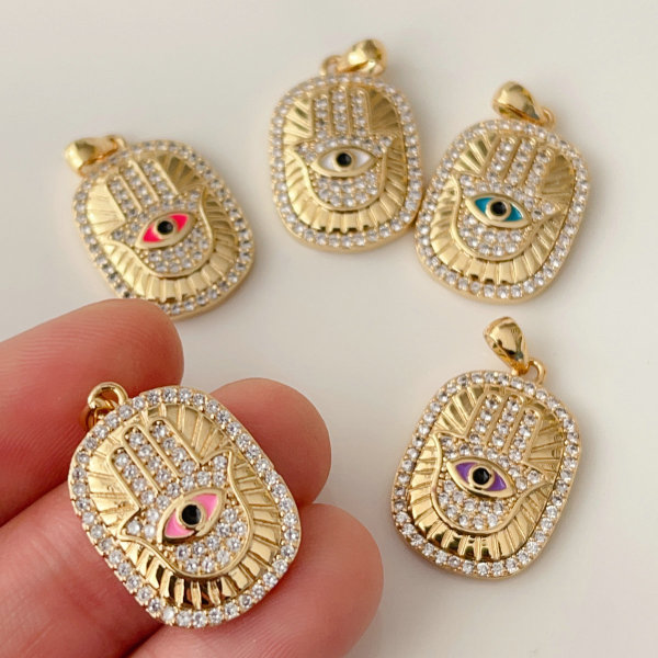 Enamel square hand shape pendant