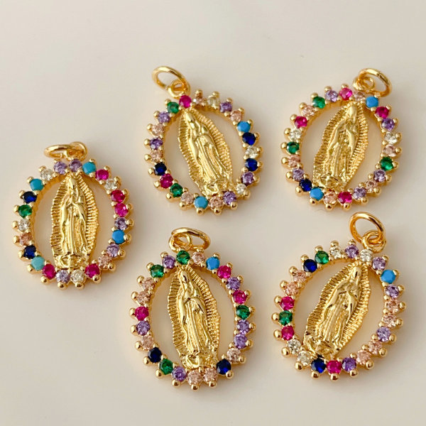 Colorful pave virgin mary charm