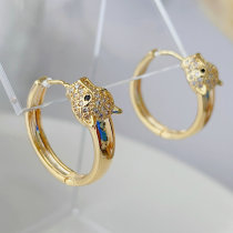 Pave lion hoop earrings