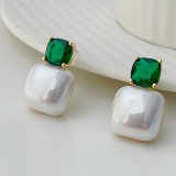Green zircon post pearl earrings