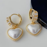 White pearl pendant hoop earrings