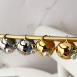 Gold ball pearl hoop earrings