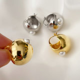 Gold ball pearl hoop earrings