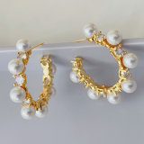 Pearl zircon hoop earrings