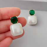 Green zircon post pearl earrings