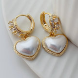 White pearl pendant hoop earrings