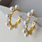 Pearl zircon hoop earrings