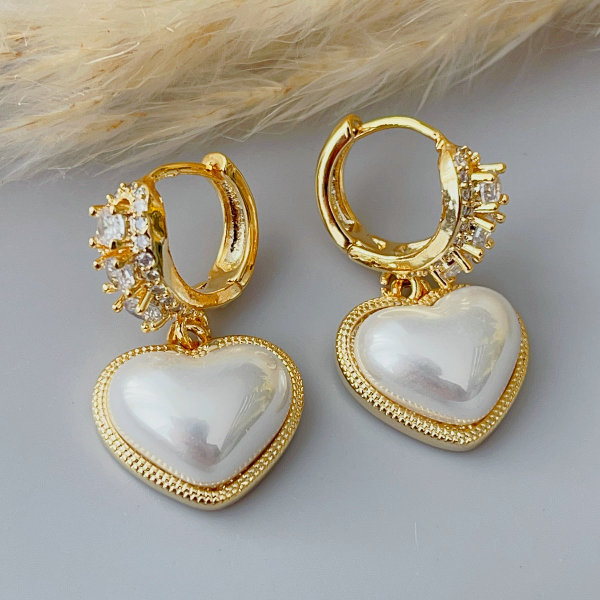 White pearl pendant hoop earrings