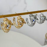 Pave lion hoop earrings