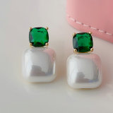 Green zircon post pearl earrings