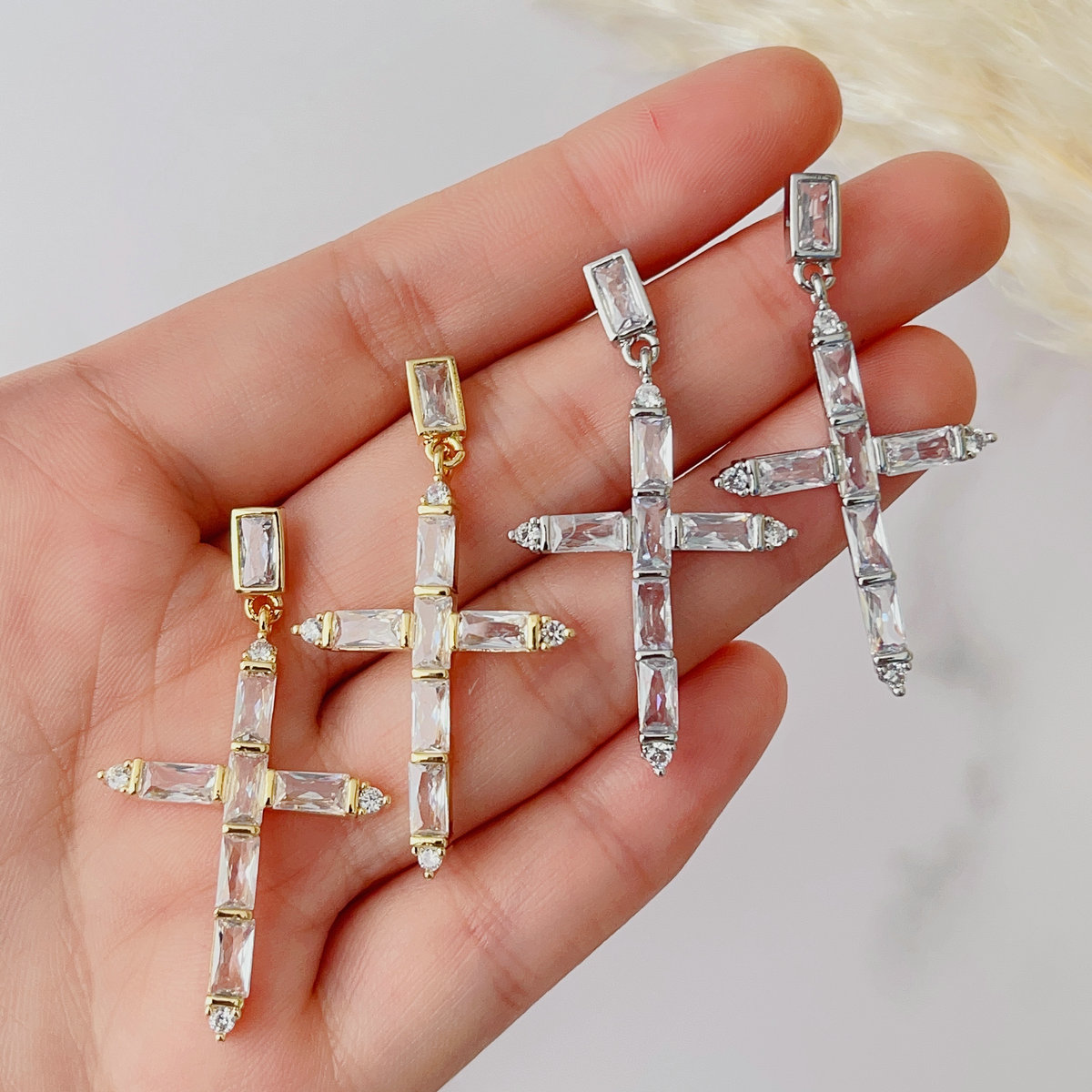 Pave cross pendant earrings