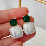 Green zircon post pearl earrings