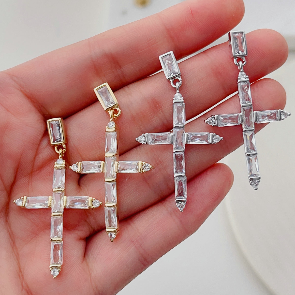 Pave cross pendant earrings