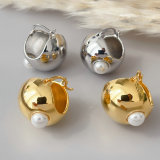 Gold ball pearl hoop earrings