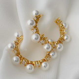 Pearl zircon hoop earrings