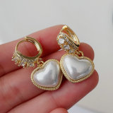 White pearl pendant hoop earrings