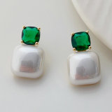 Green zircon post pearl earrings