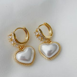 White pearl pendant hoop earrings
