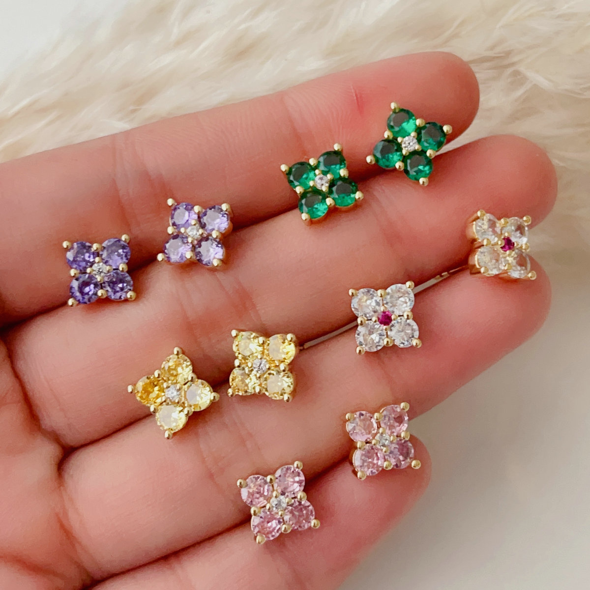 Pave basic flower earrings stud