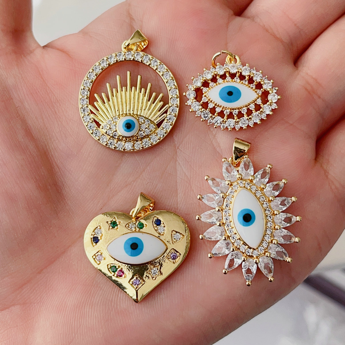 Enamel heart eye pendant