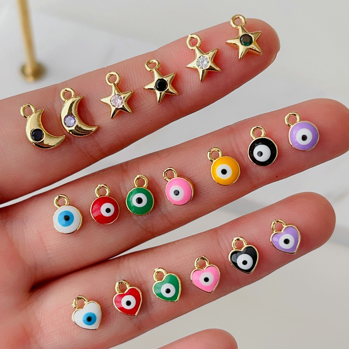Enamel moon, star, enamel heart charm