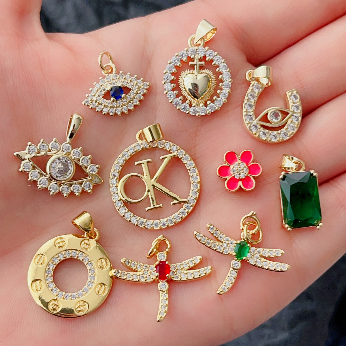 Pave eye , butterfly , heart ... charm