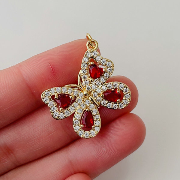 Pave red butterfly pendant