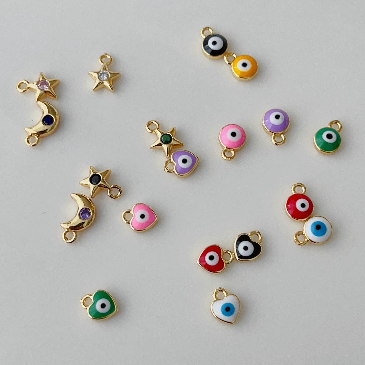 Enamel moon, star, enamel heart charm