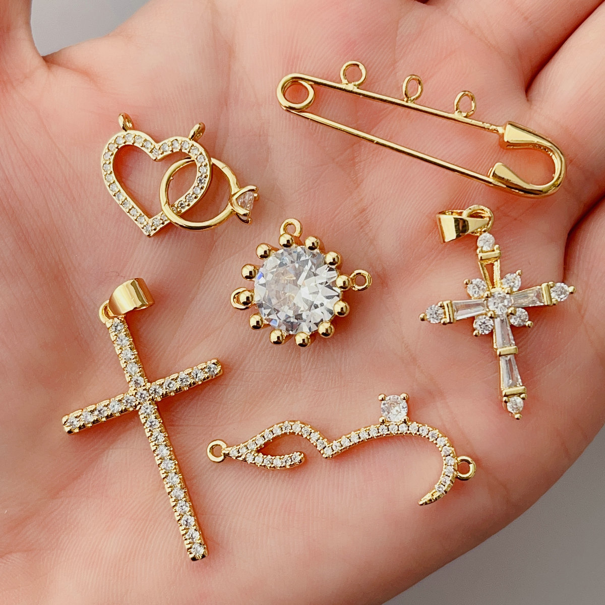 Pave cross,pin,heart...charm