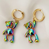 Colorful plated bear pendant earrings