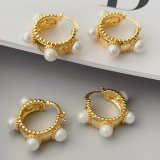 Glass pearl hoop earrings