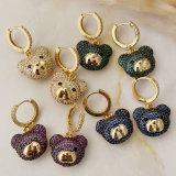 Colorful pave teddy bear pendant earrings