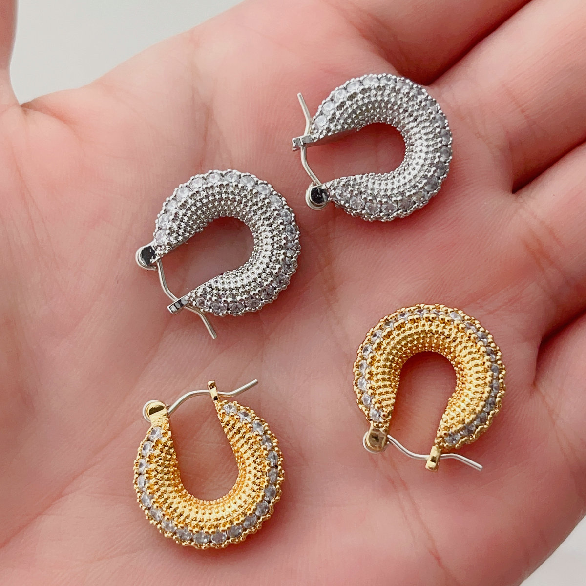 Pave small hoop earrings